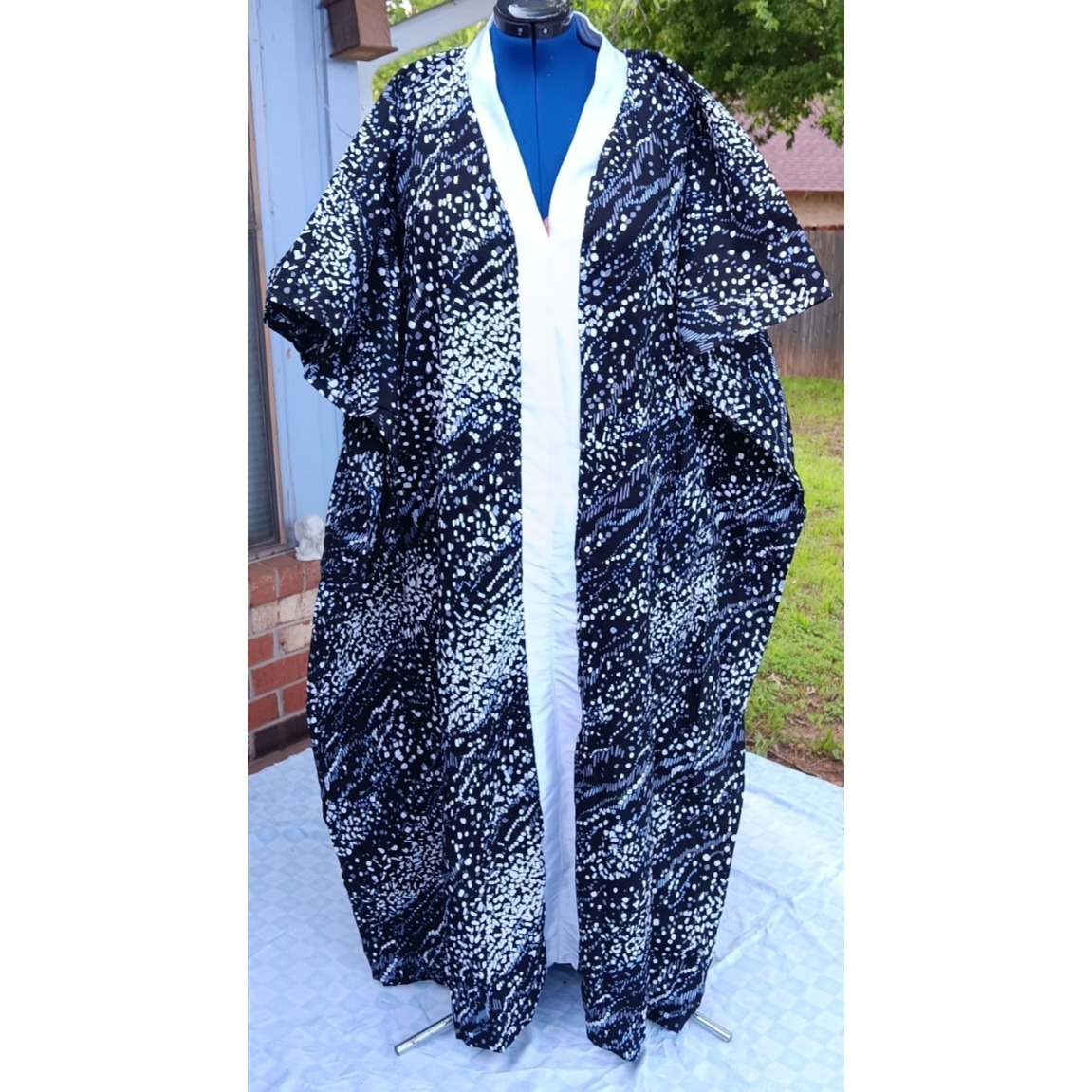 Caftan Maxi Cotton Blend Black Dot Splash Pattern African Bubu Dress Kaftan 2xl